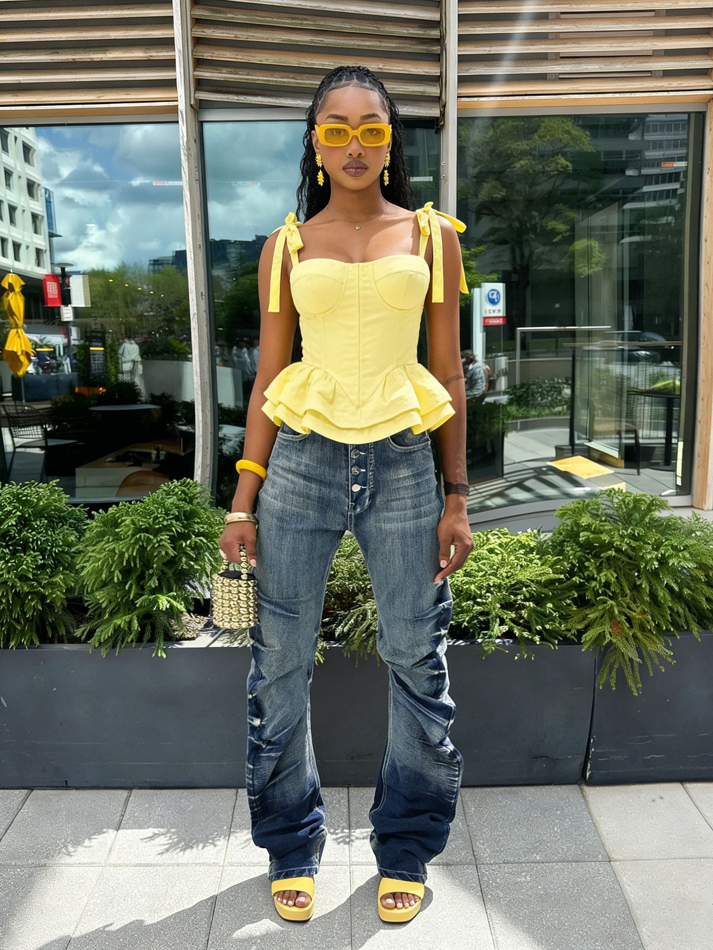 Pleated Washed Denim Jeans for Casual Streetwear