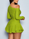 Women Off Shoulder High Stretch Slim Fit Mini Skirt Set Two-Piece Set