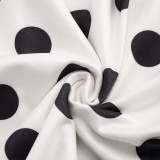 Summer Women Patchwork Polka Dot Halter Neck Strapless Ribbon High-Slit Dress