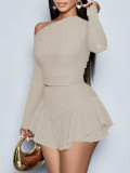 Women Off Shoulder High Stretch Slim Fit Mini Skirt Set Two-Piece Set