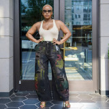 Women Street Painted Graffiti Ripped Denim Pants