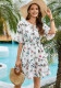 Summer Women V-Neck Tie Floral Chiffon Short-Sleeve A-Line Dress