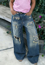 Women Street Ripped Cut & Paint Washed Denim Pants Women Street Ripped Cut & Paint Washed Denim Pants