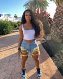 Summer Women Patchwork Loose Casual Denim Shorts