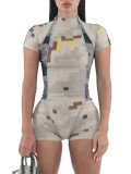 Women Slim Fit Camouflage Printed Short-Sleeve Sexy Shorts Set