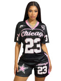 Summer Women American Street Style Mesh Jersey High-Waist Shorts Two-Piece Outfit
