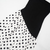 Summer Women Patchwork Polka Dot Halter Neck Strapless Ribbon High-Slit Dress