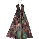 Spring Holiday Women Sexy Chain Halter Neck Slim Waist Slit Dress