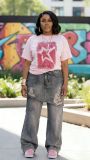 Women Street Fake Two-Piece Irregular Ripped Denim Pants