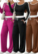 Women Casual High Stretch Patchwork Loose Wide-Leg Pants Slim Fit Two-Piece Outfit