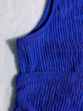 Women V-Neck Sleeveless Career Slim Waist Slim Fit Pleated Wide-Leg Pants Two-Piece Set