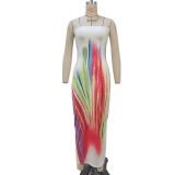 Women Colorful Tie-Dye Strapless Low Back Bodycon Dress