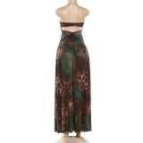 Spring Holiday Women Sexy Chain Halter Neck Slim Waist Slit Dress