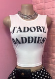 Women Letter Printed Sleeveless Crop Slim Tank Top