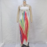 Women Colorful Tie-Dye Strapless Low Back Bodycon Dress