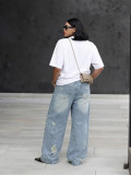 Women Street Knee Ripped Washed Denim Pants