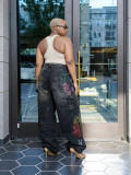 Women Street Painted Graffiti Ripped Denim Pants