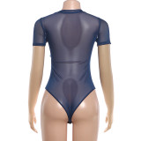 Spring Women Star Printed Mesh Slim Fit Bodysuit