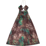 Spring Holiday Women Sexy Chain Halter Neck Slim Waist Slit Dress