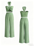 Women Strapless High-Waist Tie Wide-Leg Pants Two-Piece Set