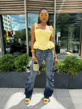 Women Street Pleated Washed Denim Pants