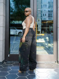 Women Street Painted Graffiti Ripped Denim Pants