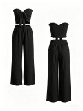 Women Strapless High-Waist Tie Wide-Leg Pants Two-Piece Set
