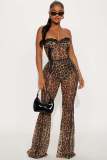 Women Sexy Leopard Print Strapless Tight Fitting Two-Piece Set