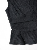 Women V-Neck Sleeveless Career Slim Waist Slim Fit Pleated Wide-Leg Pants Two-Piece Set