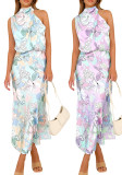 Summer Women Solid Satin Sleeveless Chic Evening Dress