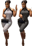 Women Halter Neck Polka Dot Patchwork Stretch Slim Fit Jumpsuit