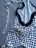 Women Halter Neck Polka Dot Patchwork Stretch Slim Fit Jumpsuit