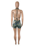 Women Sexy Color-Blocked Print Hollow Plunge Tie Jumpsuit