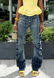 Women Street Pleated Washed Denim Pants