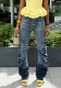 Women Street Pleated Washed Denim Pants