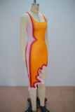Summer Women Fashion Printed Irregular Slim Fit Tank Dress