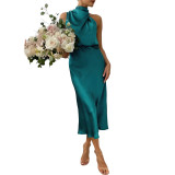 Summer Women Solid Satin Sleeveless Chic Evening Dress