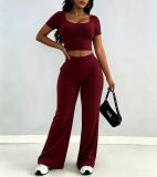 Women Short Sleeve Top and Pant Casual Two Pieces