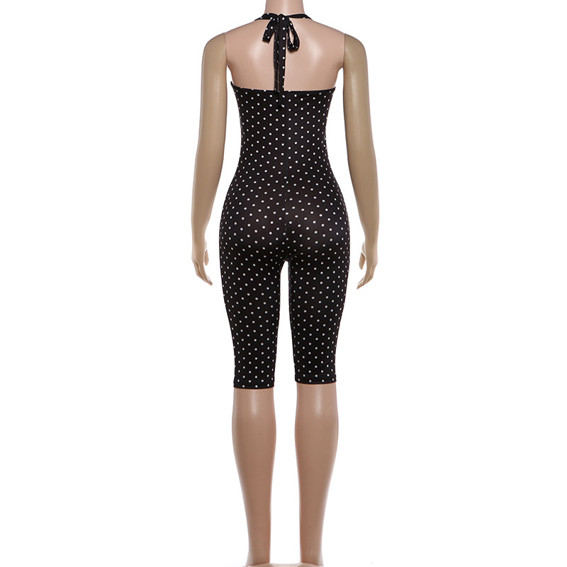 Polka Dot Halter Sleeveless Jumpsuit for Summer Events
