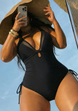 Women Hollow Out One Piece Drawstring Sexy Swimwear