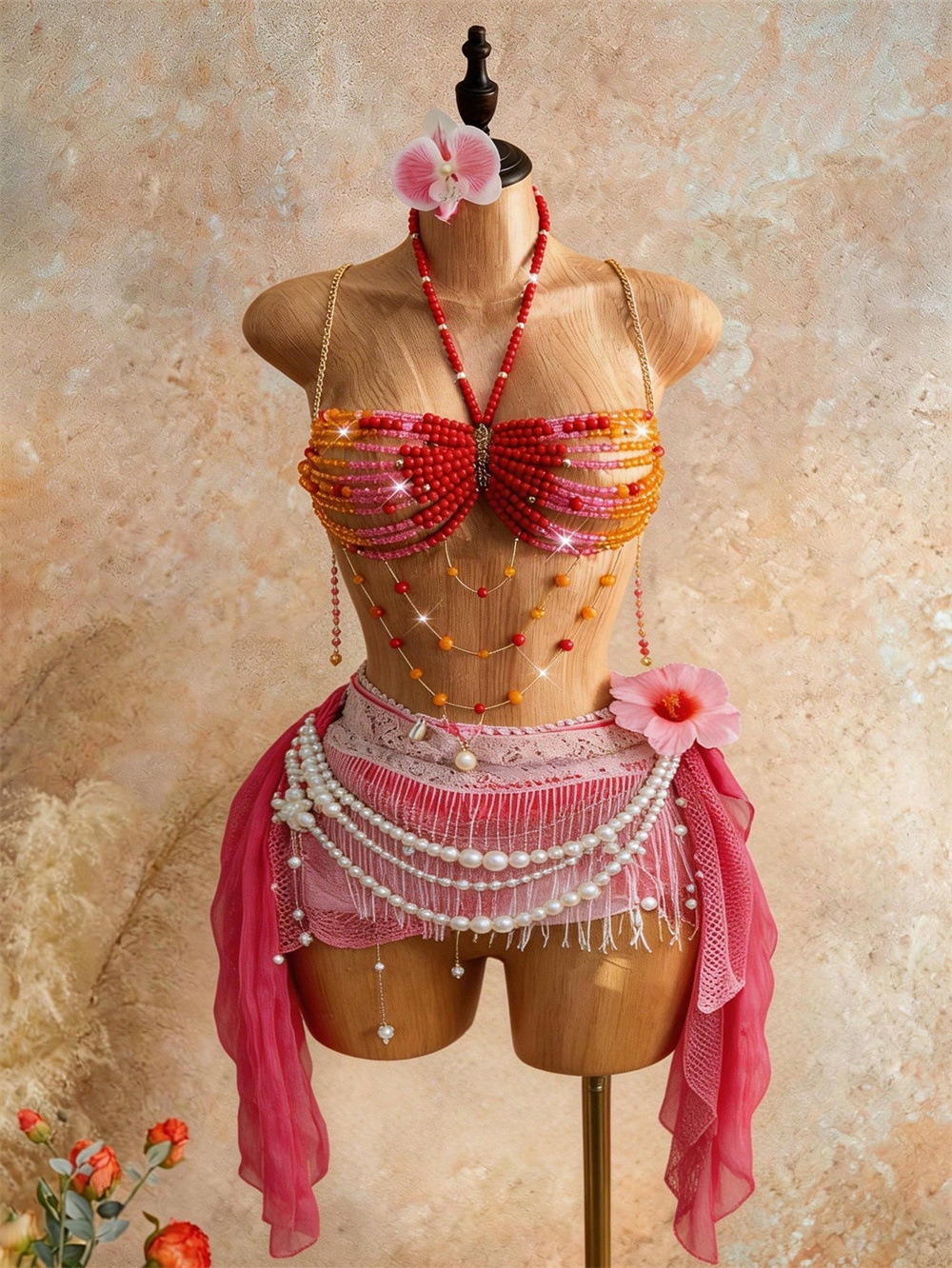 Pearl Body Chain Halter Cover-Up Top for Festivals