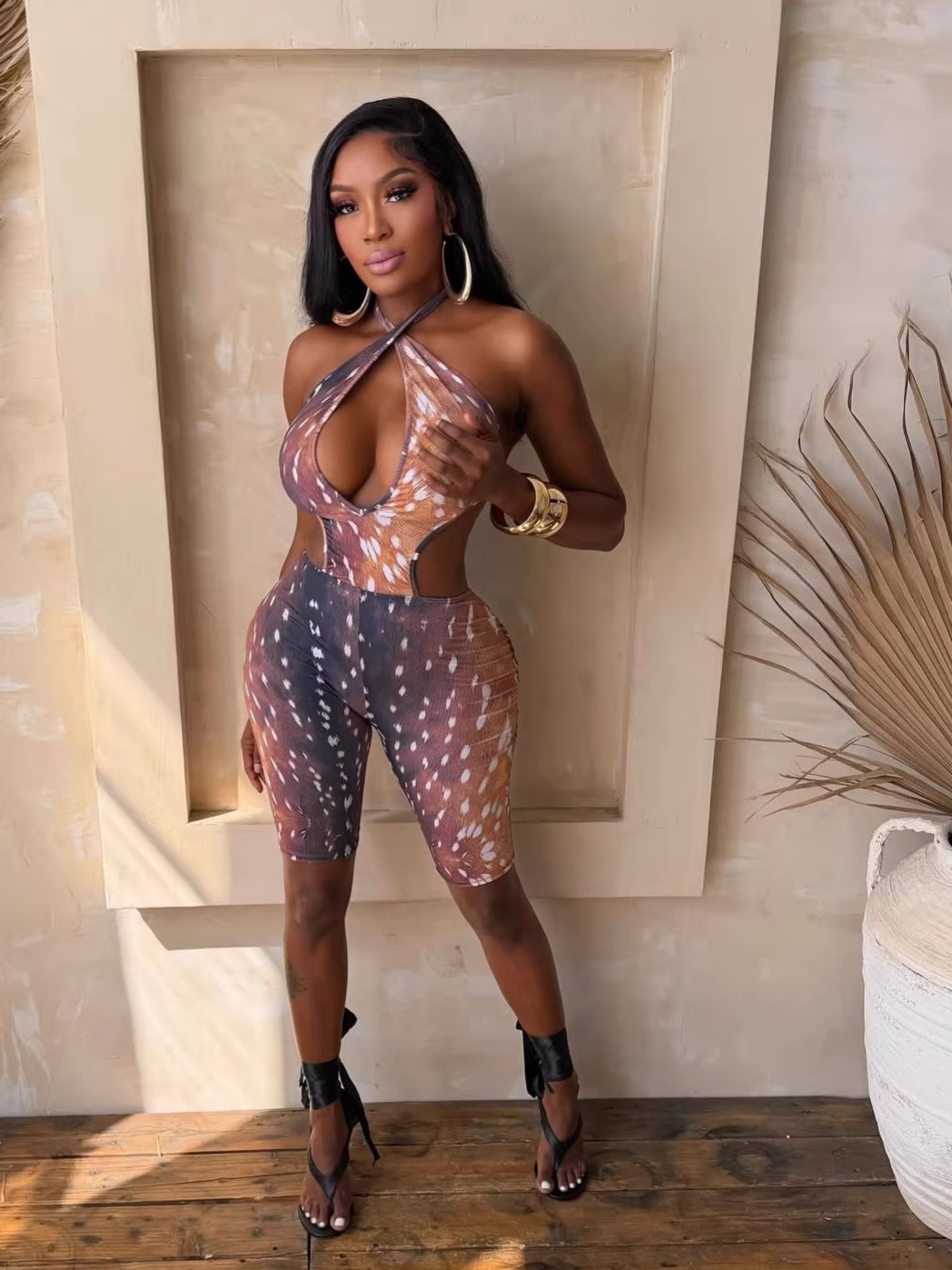 Printed Backless Jumpsuit for Summer