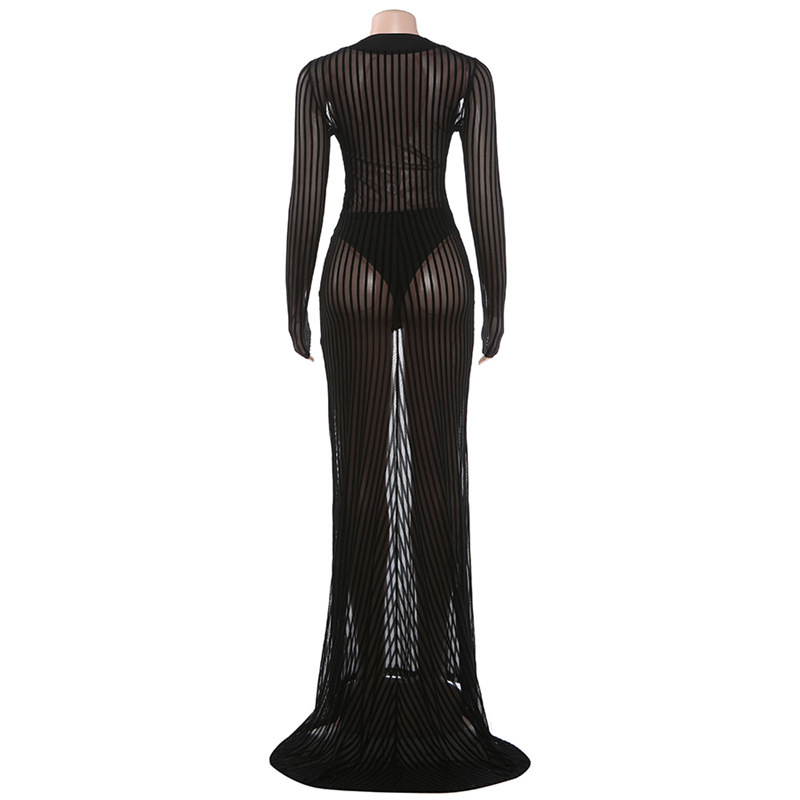 U-Neck Mesh See-Through Patchwork Dress for Summer