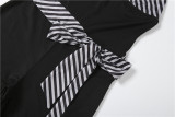 Women Summer V Neck Patchwork Halter Neck Lace-Up Jumpsuit