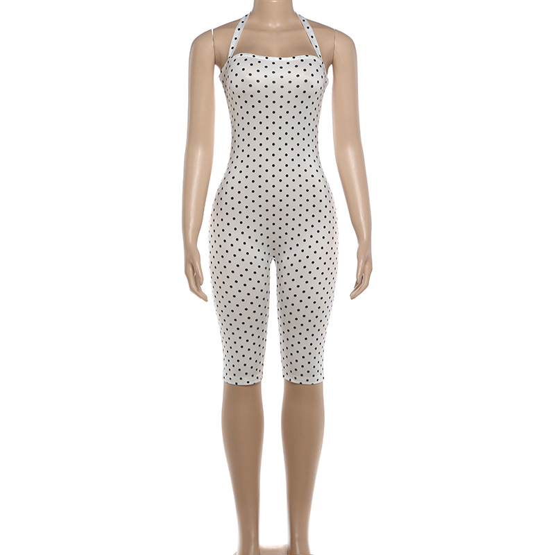 Polka Dot Halter Sleeveless Jumpsuit for Summer Events