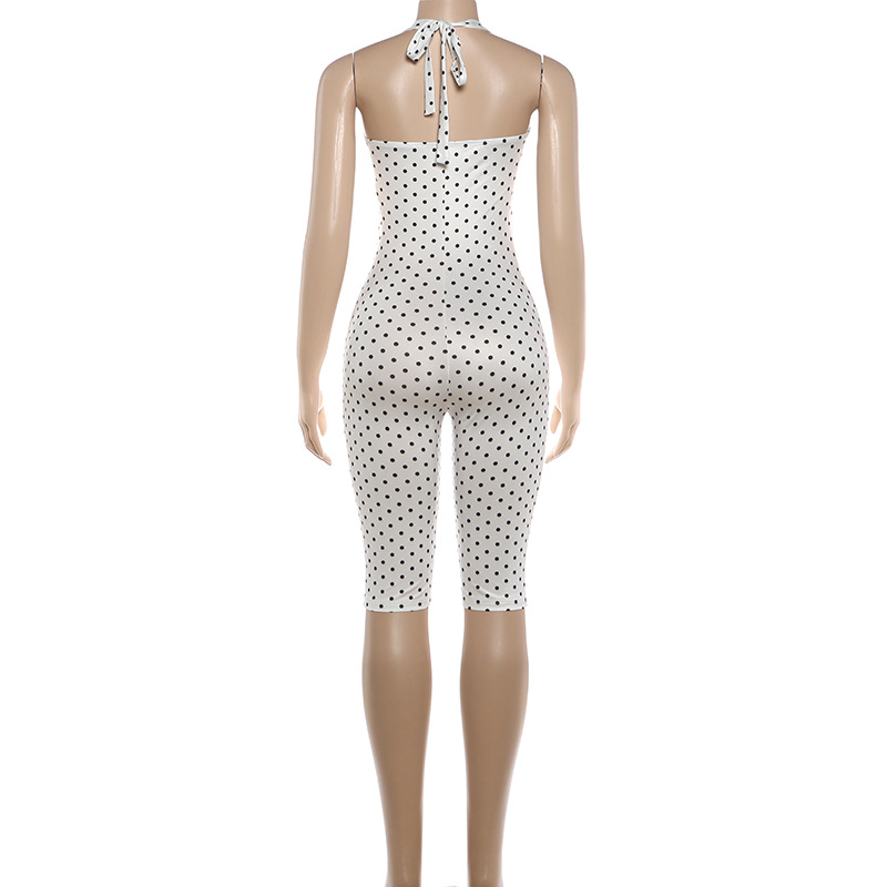 Polka Dot Halter Sleeveless Jumpsuit for Summer Events