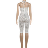 Women Summer Polka Dot Print Sleeveless Halter Neck Jumpsuit