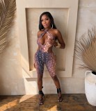 Women Summer Sexy Printed Backless Jumpsuit