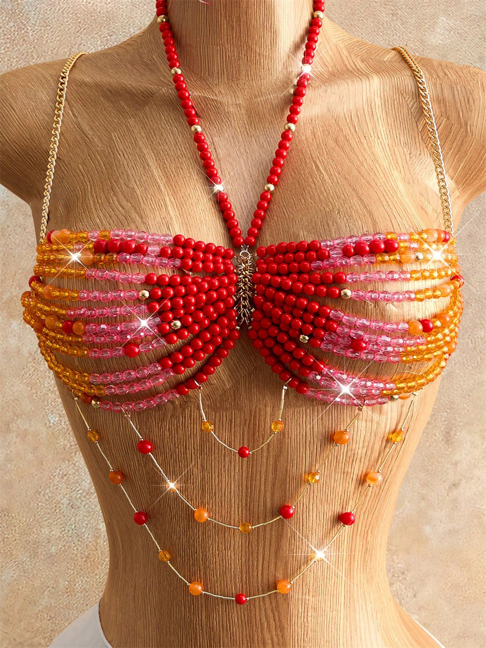 Pearl Body Chain Halter Cover-Up Top for Festivals