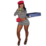 Women Summer Stripe Print Crop Top and Skirt Two Pieces